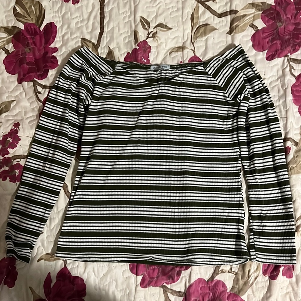 Charlotte Russe. Green and white striped long sleeve shirt size L